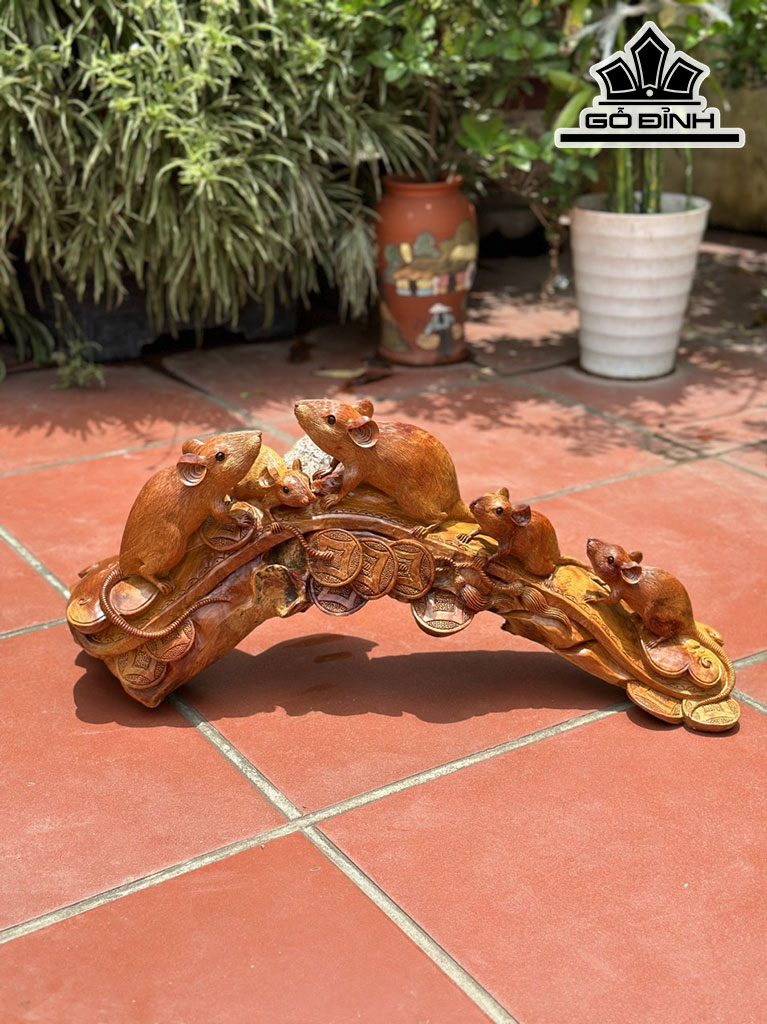 Tượng Chuột Phong Thủy Gỗ Hương Cao 32 Ngang 77 Sâu 25 (cm)