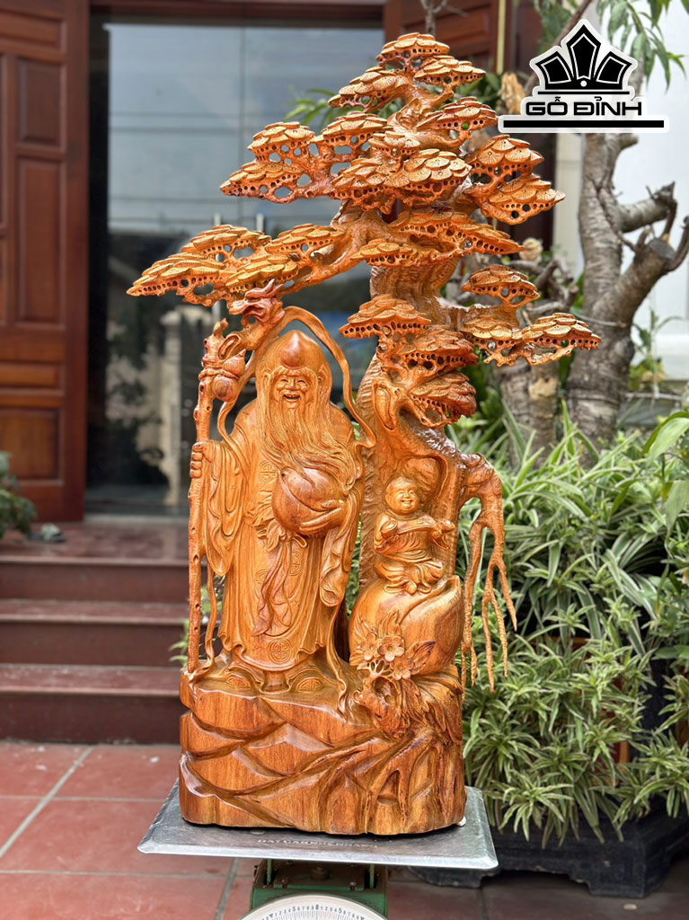 Tượng Ông Thọ Gỗ Hương Cao 105 Ngang 65 Sâu 23 (cm)