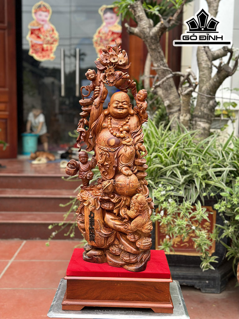 Tượng Phật Di Lặc Gỗ Hương Cao 75 Ngang 33 Sâu 25 (cm)
