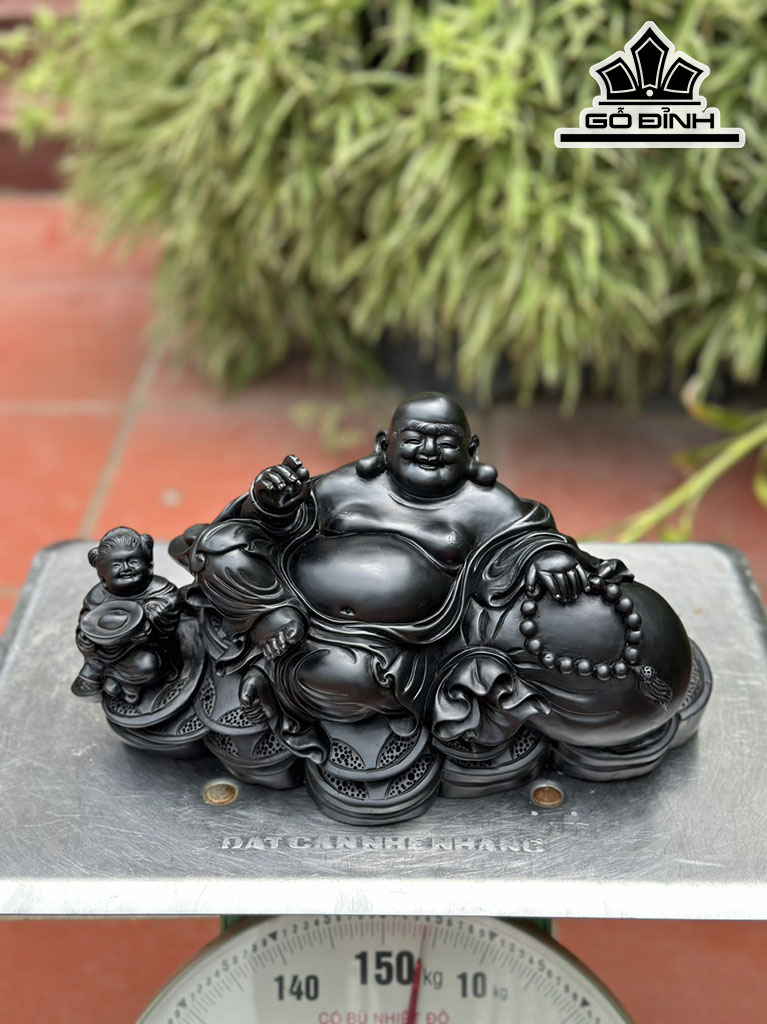 Tượng Phật Di Lặc Gỗ Mun Sừng Cao 18 Ngang 34 Sâu 15 (cm)