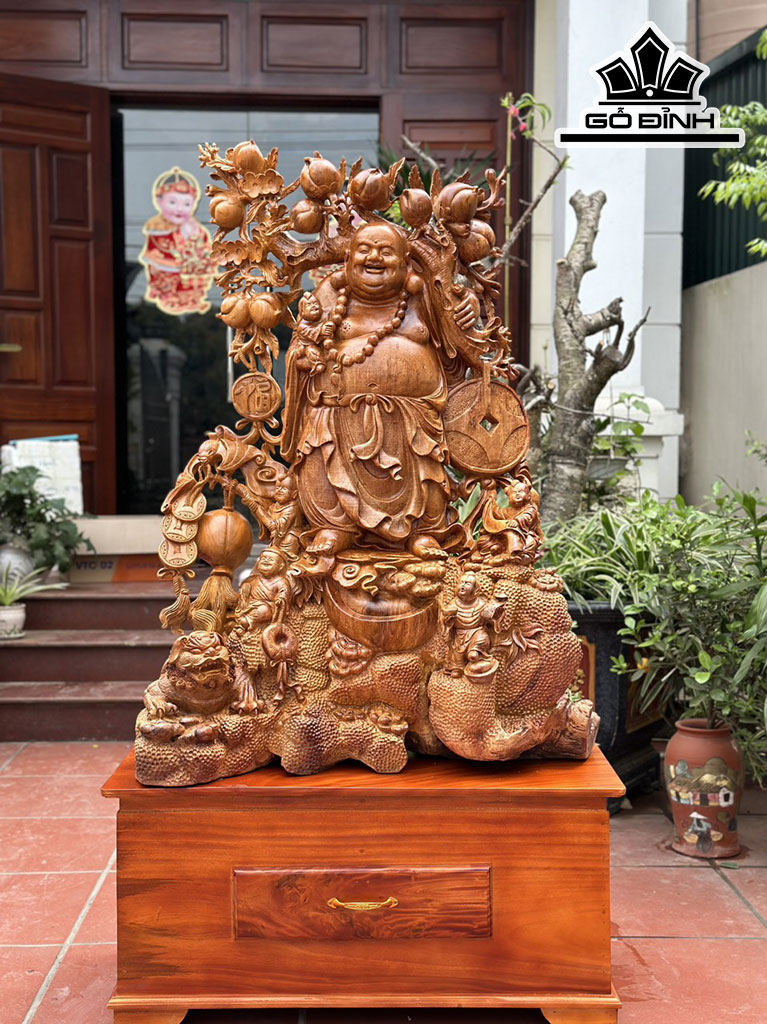 Tượng Phật Di Lặc Ngũ Phúc Gỗ Sụn Hương Cao 120 Ngang 86 Sâu 50 (cm)