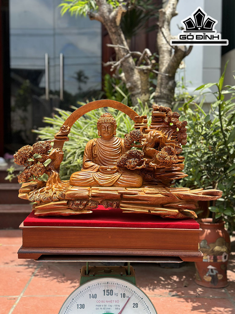 Tượng Phật Tổ Gỗ Hương Cao 38 Ngang 63 Sâu 25 (cm)