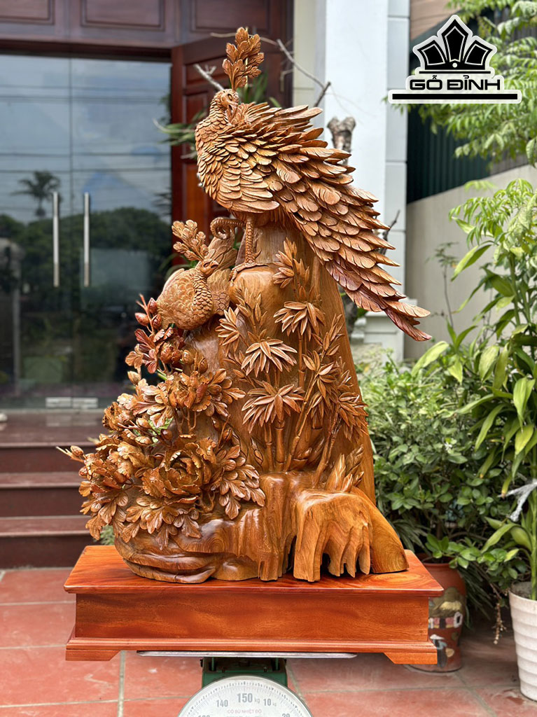 Tượng Phu Thê Viên Mãn Gỗ Hương Cao 112 Ngang 75 Sâu 35 (cm)