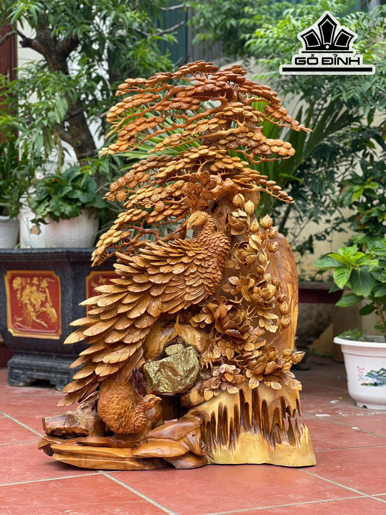 Tượng Phu Thê Viên Mãn Gỗ Hương Cao 117 Ngang 80 Sâu 30 (cm)