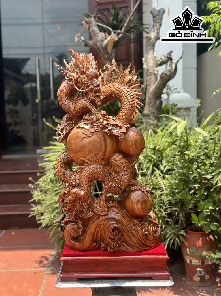 Tượng Rồng ( Nhất Long) Gỗ Hương Cao 80 Ngang 42 Sâu 23 (cm)