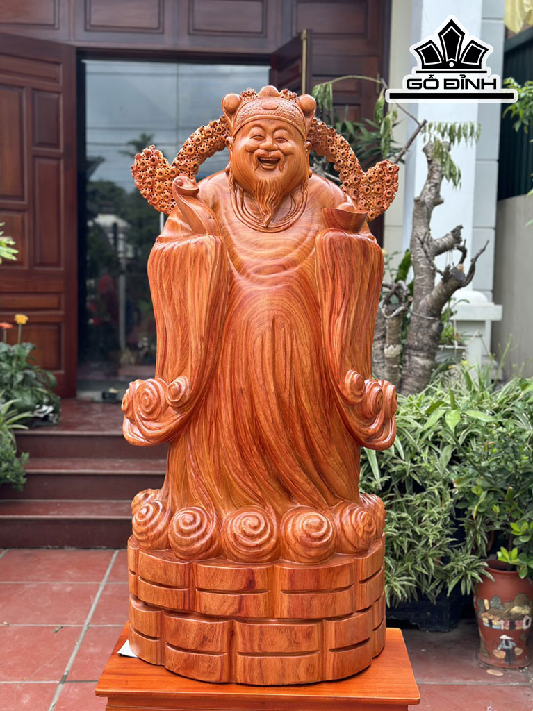 Tượng Thần Tài Gỗ Hương Cao 138 Ngang 66 Sâu 38 (cm)