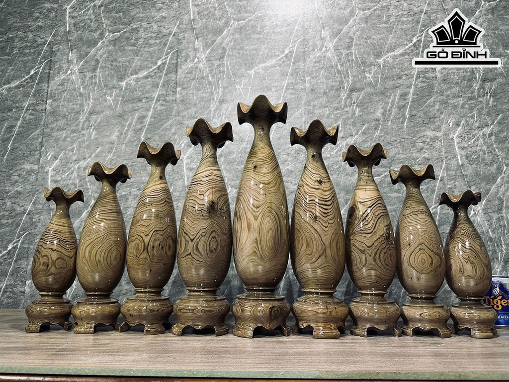 Bộ 9 Bình Tỳ Bà Gỗ Thủy Tùng Cao 30-50 Đường Kính 9-12 (cm)