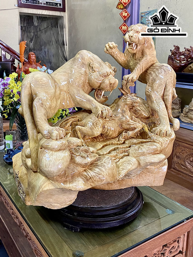 Tượng Báo Săn Mồi Gỗ Nu Kháo Cao 65 Ngang 66 Sâu 56 (cm)