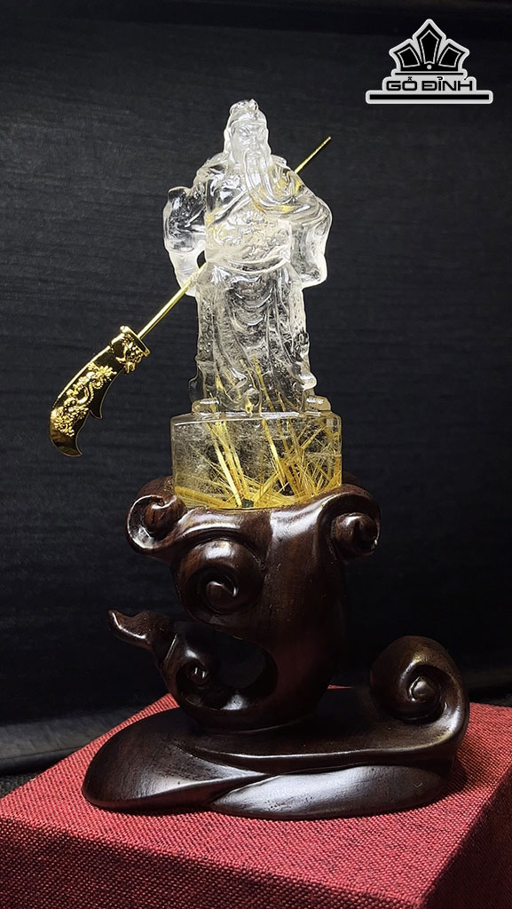 Tượng Quan Công Đá Thạch Anh Tóc Vàng Cao 86,2 Ngang 36 Sâu 23,6 (mm) 88,8gr