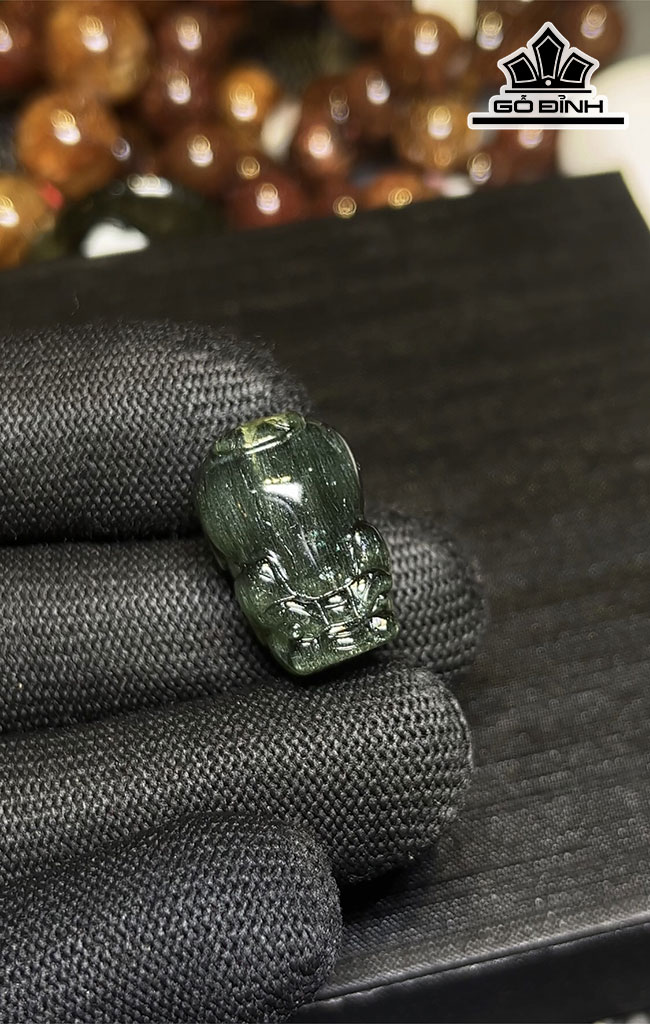 Tỳ Hưu Đá Thạch Anh Tóc Xanh Cao 21 Ngang 13,8 Sâu 12,2 (mm) 6,6gr