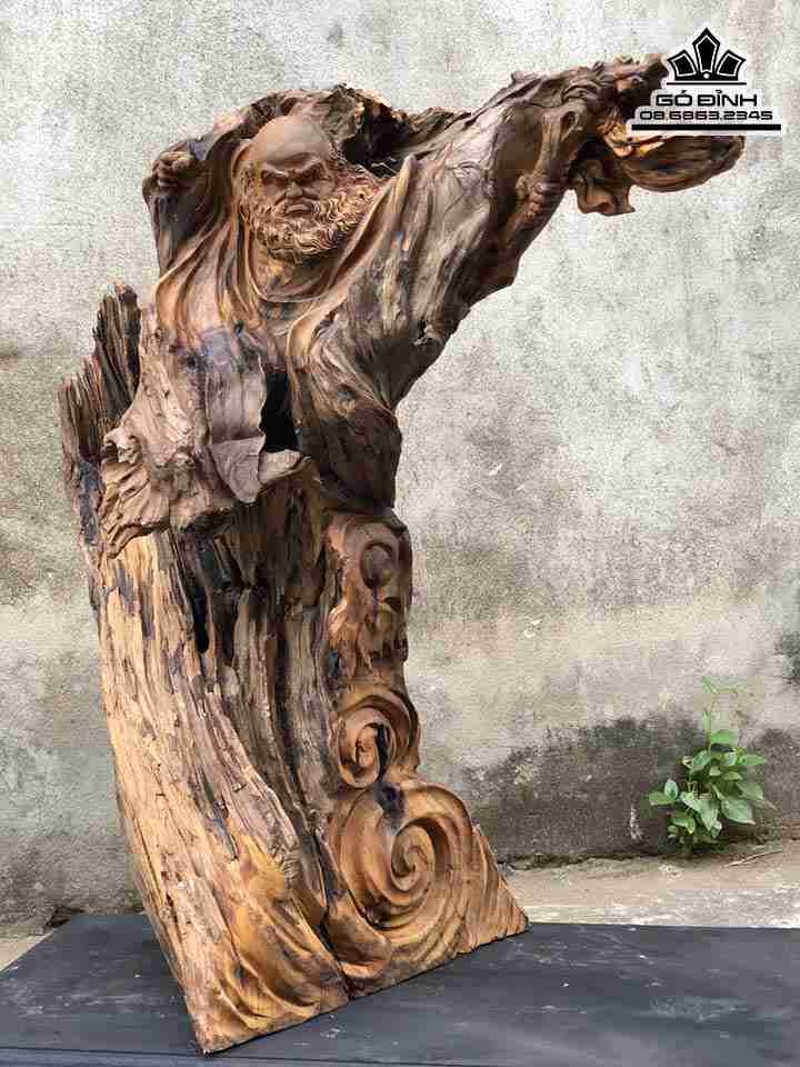 Tượng Đạt Ma Gỗ Lũa Bách Xanh  Cao 68 Rộng 28 Dày 39 (cm)