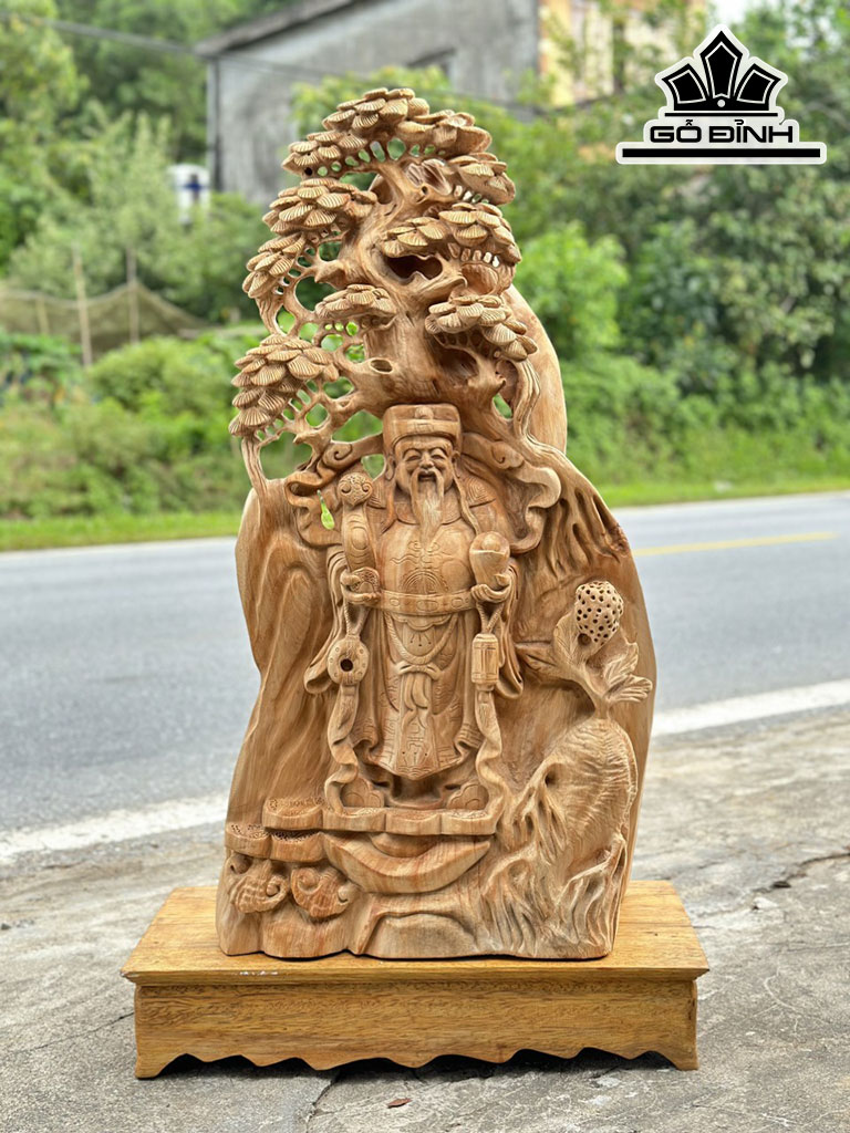 Tượng Thần Tài Gỗ Ngọc Am Cao 90 Ngang 45 Sâu 30 (cm)