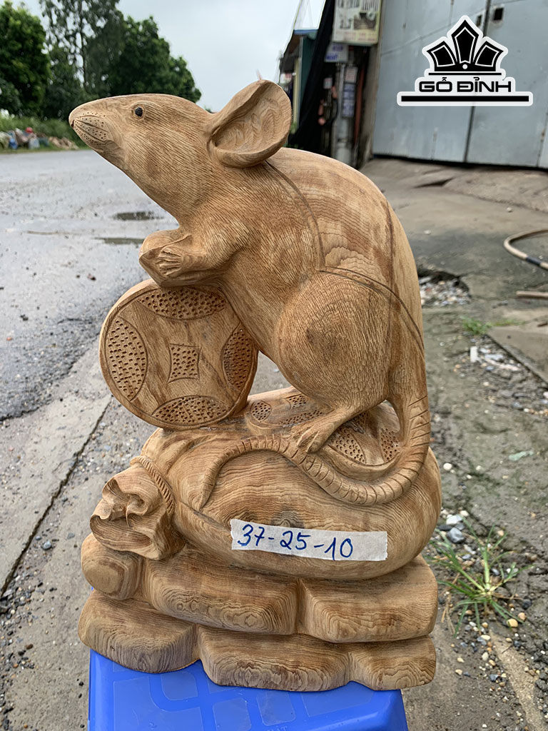 Tượng Chuột Phong Thủy Gỗ Ngọc Am Cao 37 Ngang 25 Sâu 10 (cm)