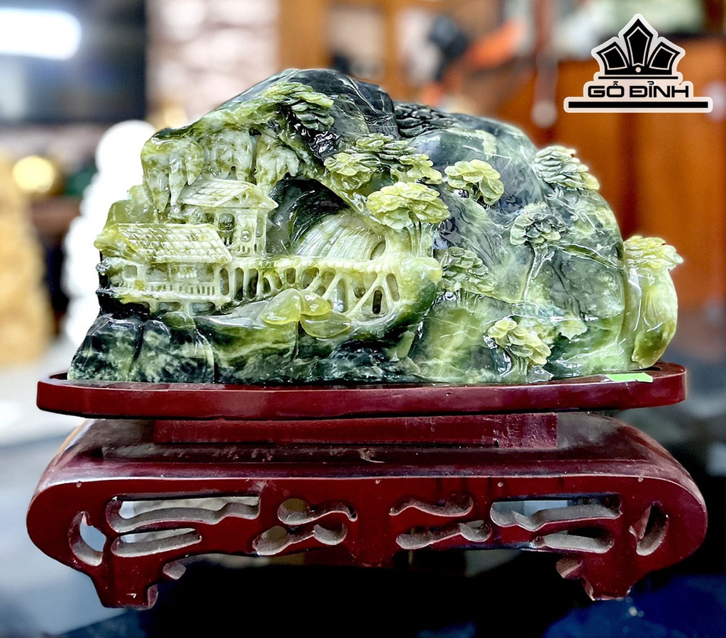 Tác Phẩm Non Sơn Gấm Vóc Đá Sapentine Cao 30 Ngang 30 (cm) 9kg
