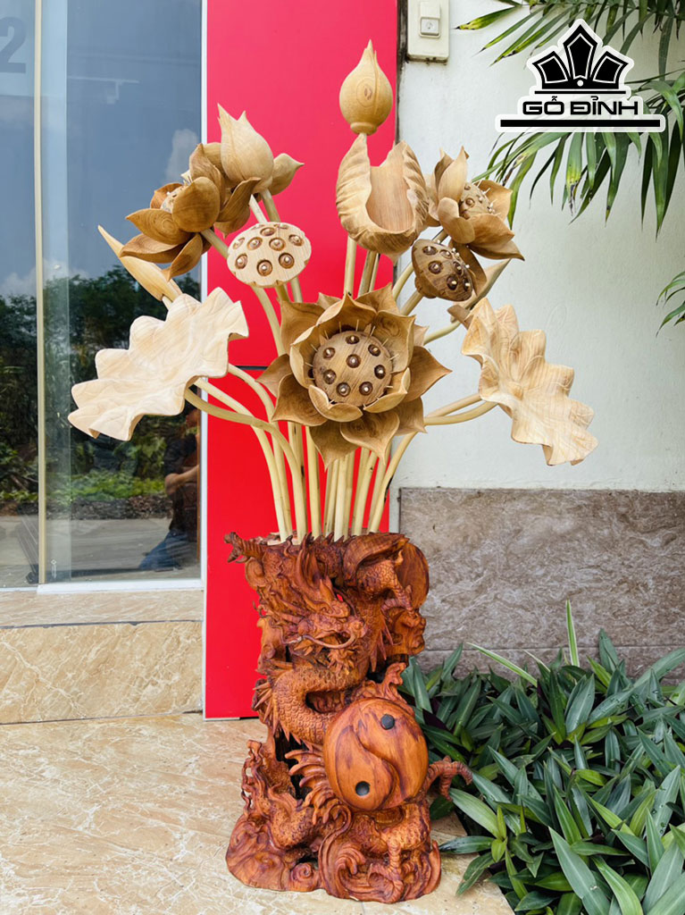 Hoa Sen Gỗ Ngọc Am Cao 96 Ngang 50 Sâu 45 (cm)