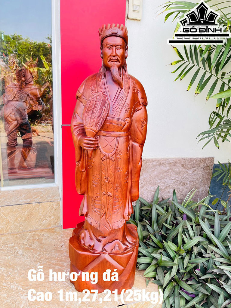 Tượng Gia Cát Lượng Gỗ Hương Cao 100 Ngang 27 Sâu 21 (cm)