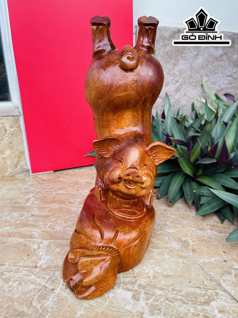 Tượng Heo Gỗ Hương Cao 33 Ngang 20 Sâu 13 (cm)