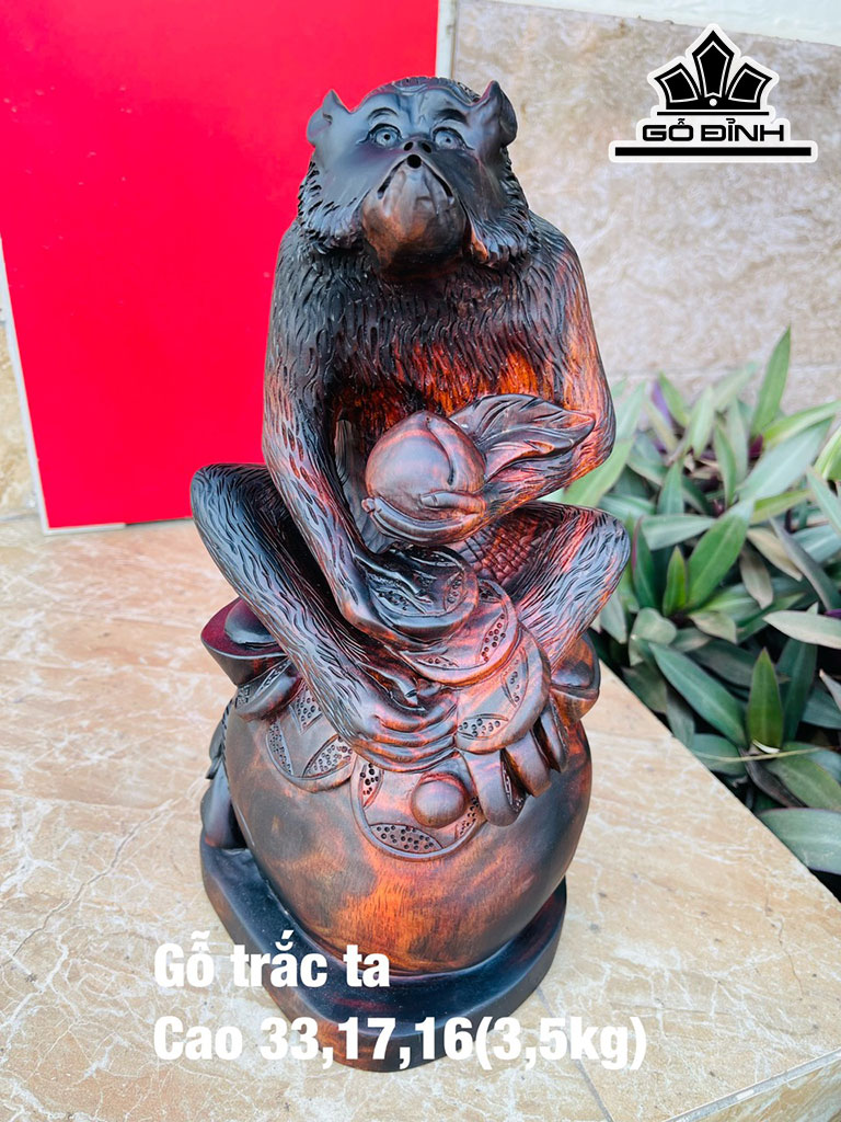 Tượng Khỉ Gỗ Trắc Cao 33 Ngang 17 Sâu 16 (cm)