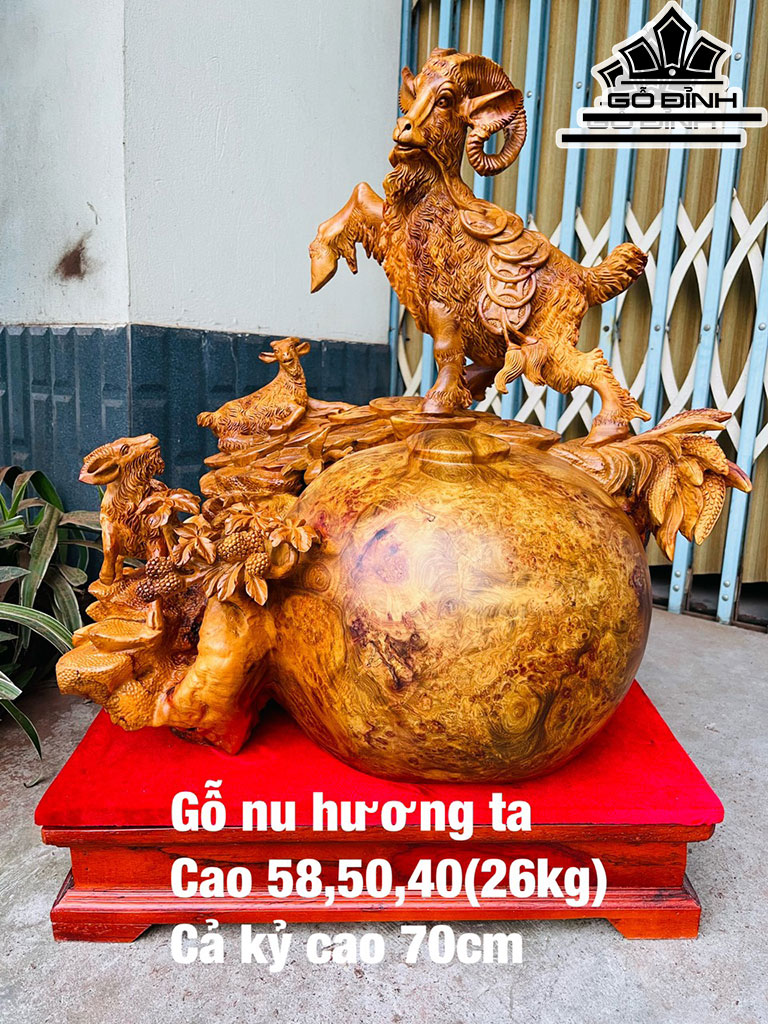 Tượng Tam Dương Gỗ Nu Hương Cao 58 Ngang 50 Sâu 40 (cm)