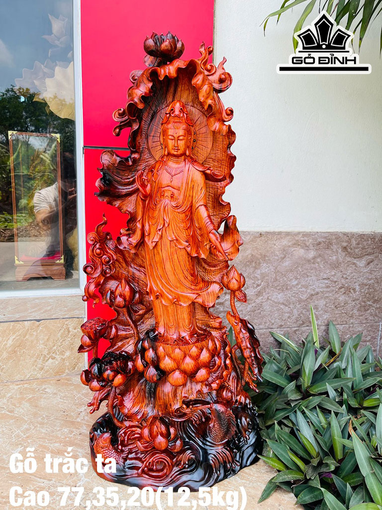 Tượng Phật Bà Quan Âm Gỗ Trắc Cao 77 Ngang 35 Sâu 20 (cm)
