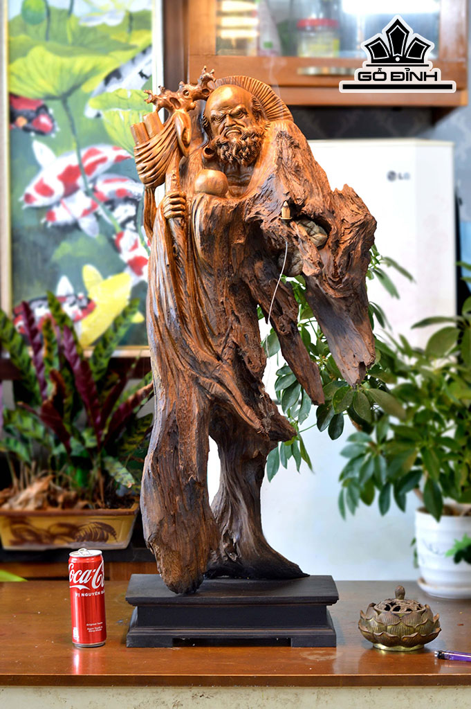 Tượng Đạt Ma Sư Tổ Gỗ Lũa Bách Xanh Cao 91 Ngang 36 Sâu 20 (cm)