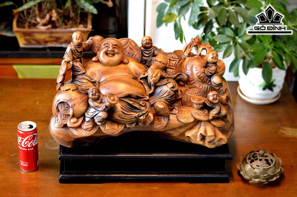 Tượng Phật Di Lặc Ngũ Phúc Gỗ Xá Xị Cao 40 Ngang 55 Sâu 26 (cm)