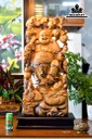 Tượng Phật Di Lặc Tam Phúc Gỗ Bách Xanh Cao 95 Ngang 38 Sâu 16 (cm)
