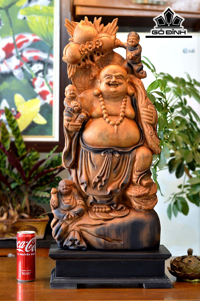 Tượng Phật Di Lặc Tam Phúc Gỗ Lũa Ngọc Am Cao 79 Ngang 35 Sâu 12 (cm)