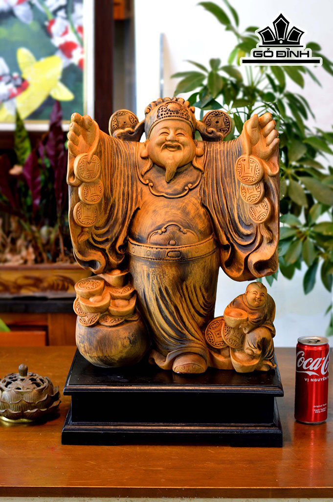 Tượng Thần Tài Gỗ Xá Xị Cao 55 Ngang 35 Sâu 18 (cm)