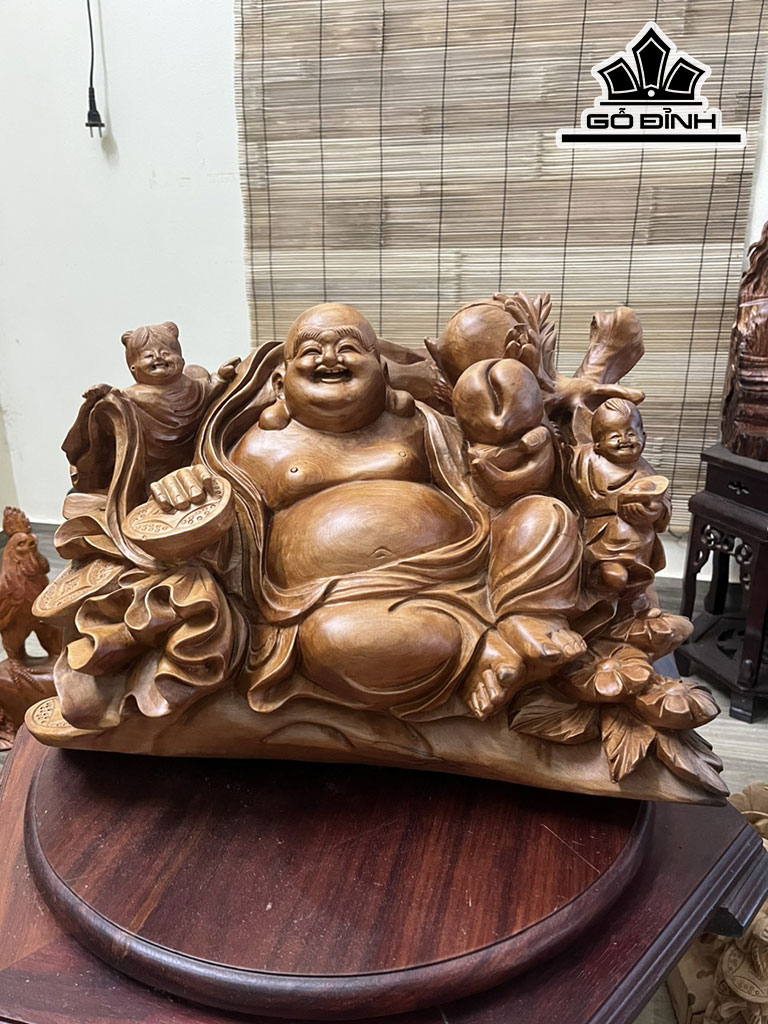Tượng Phật Di Lặc Gỗ Ngọc Am Cao 30 Ngang 45 Sâu 25 (cm)