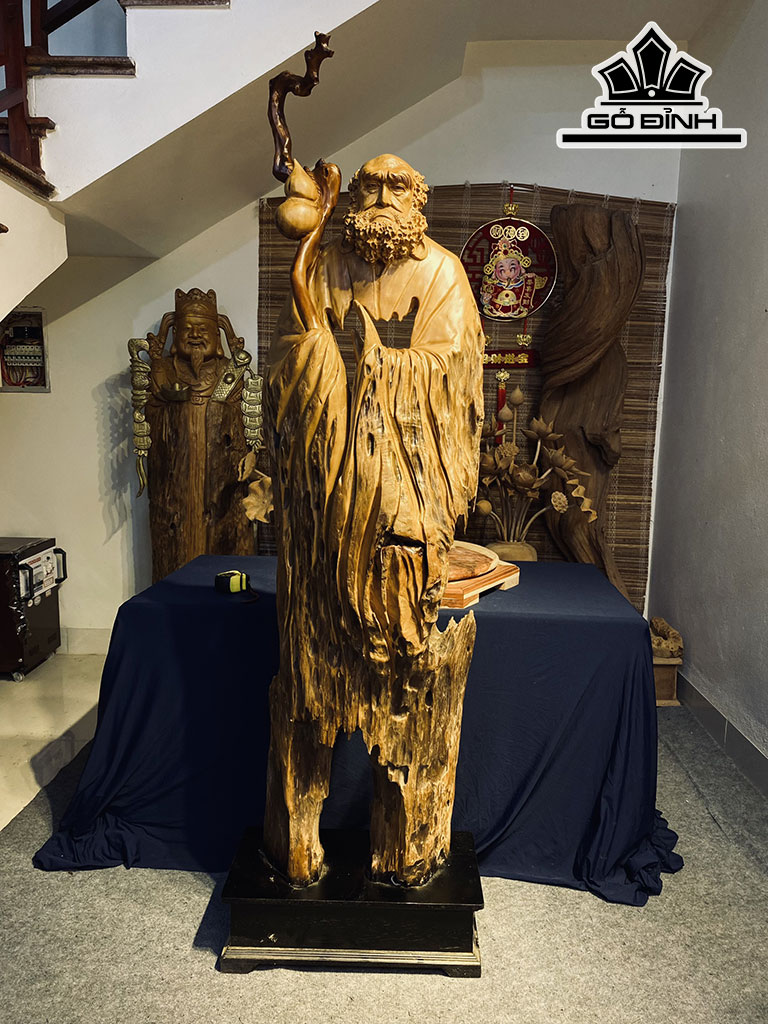 Tượng Đạt Ma Sư Tổ Gỗ Dổi Cao 172 Ngang 45 Sâu 20 (cm)