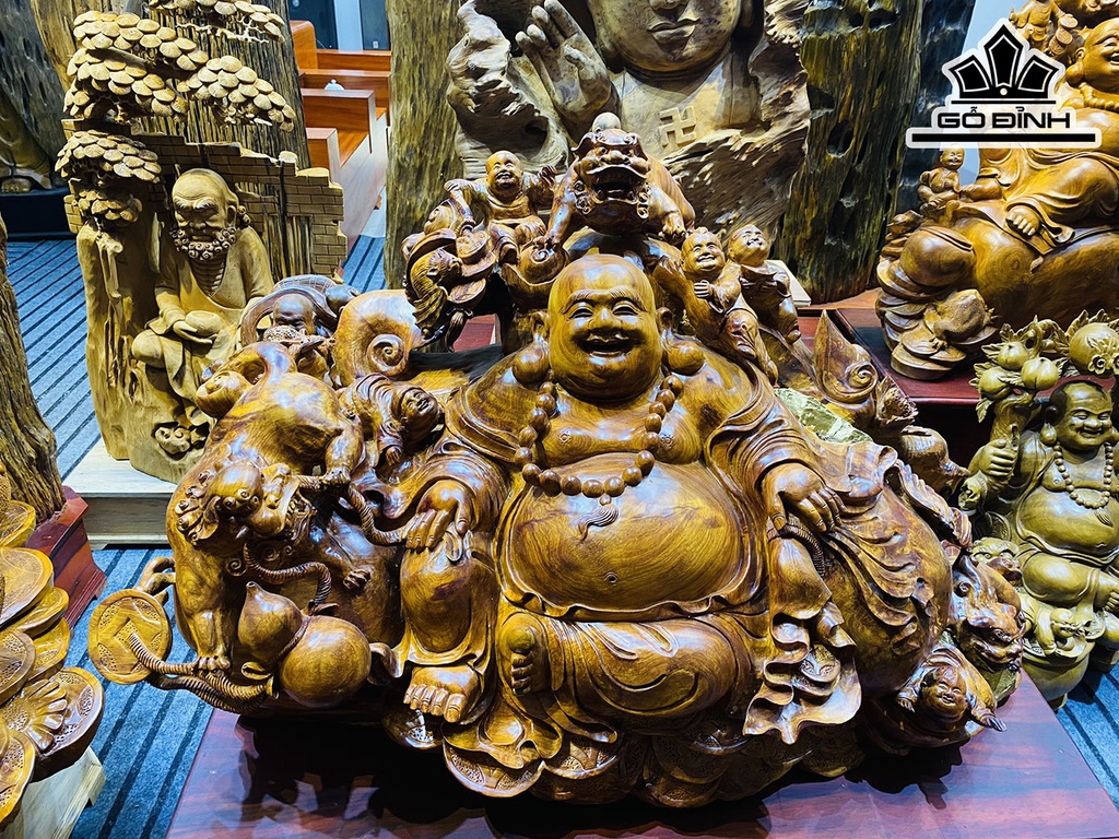 Tượng Phật Di Lặc Gỗ Sụn Hương Ngang 120 Cao 60 Sâu 60 (cm)