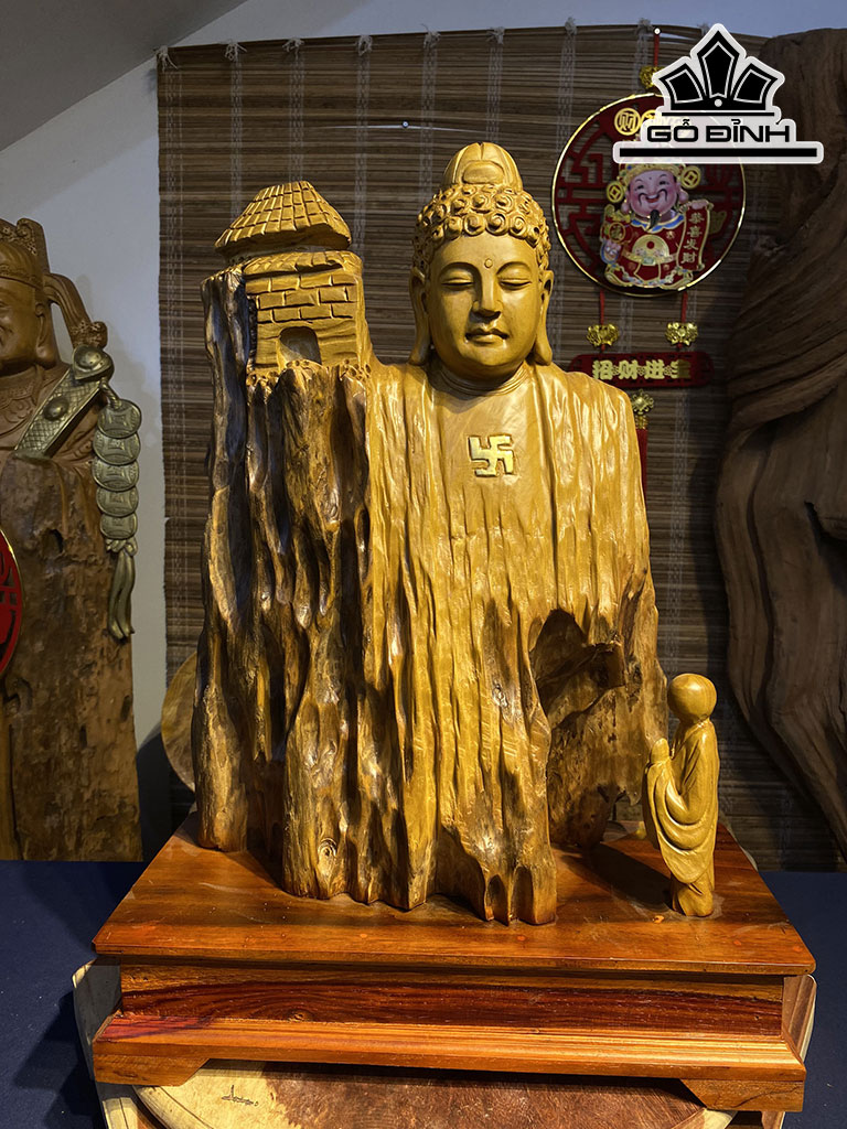 Tượng Phật Tổ Gỗ Lũa Dổi Cao 60 Ngang 45 Sâu 20 (cm)