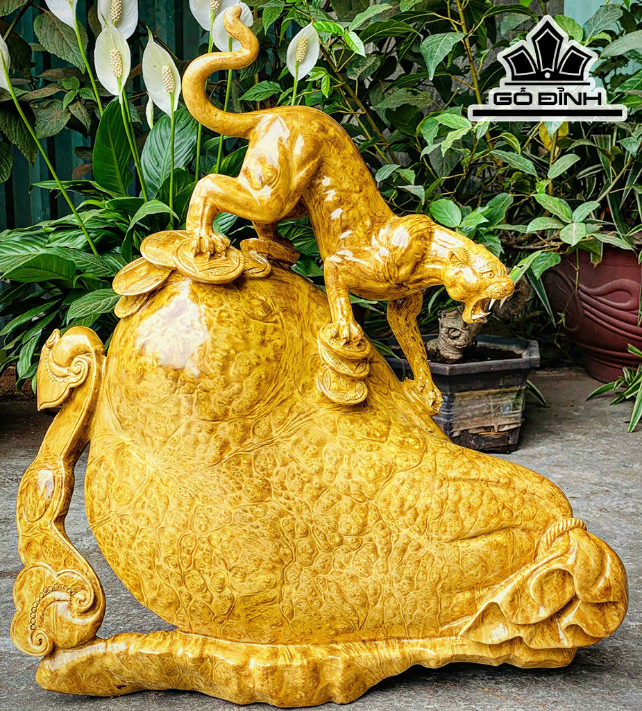 Tượng Báo Săn Mồi Gỗ Nu Kháo Cao 52 Ngang 50 Sâu 16 (cm)