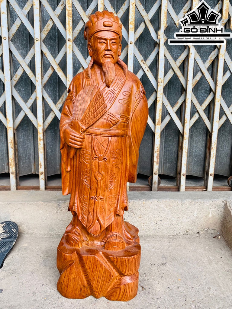 Tượng Gia Cát Lượng Gỗ Hương Cao 60 Ngang 18 Sâu 15 (cm)