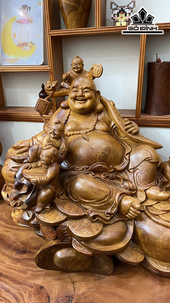 Tượng Phật Di Lặc Ngũ Phúc Gỗ Hương Cao 60 Ngang 80 Sâu 42 (cm)