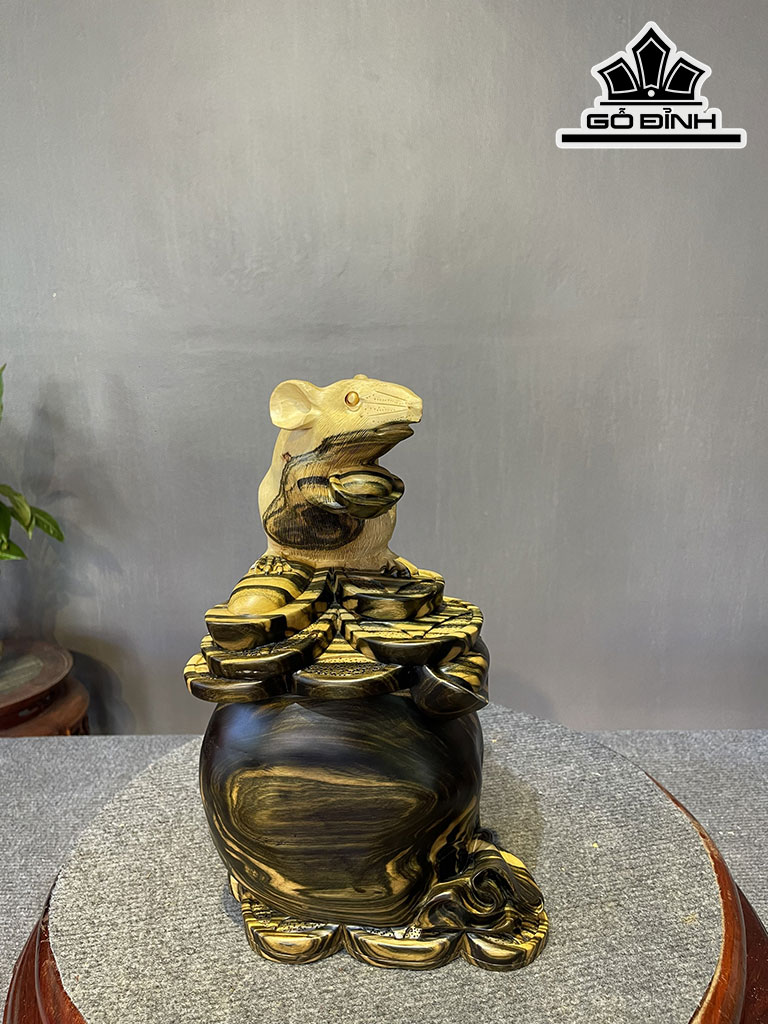 Tượng Chuột Phong Thủy Gỗ Mun Hoa Cao 32 Ngang 19 Sâu 11 (cm)