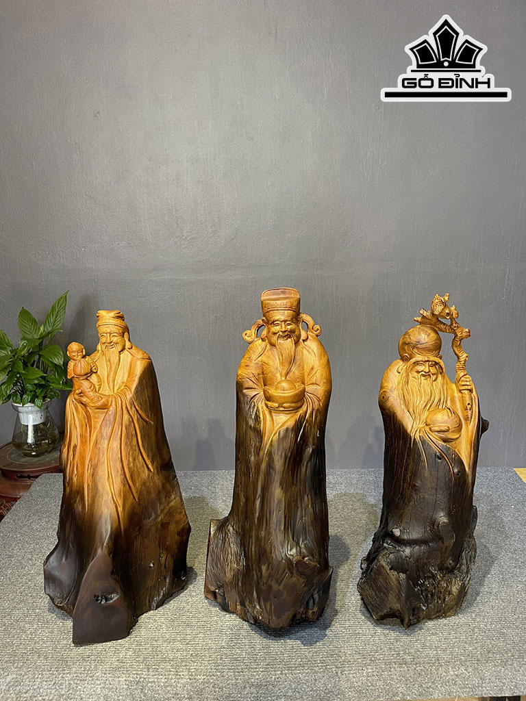 Tượng Phúc Lộc Thọ (Tam Đa) Gỗ Hương Cao 50 Ngang 20 Sâu 23 (cm)