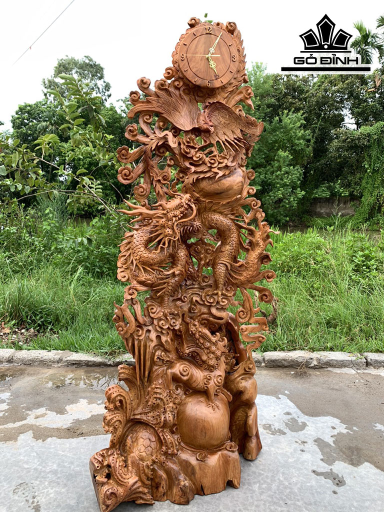 Đồng Hồ Tứ Linh Gỗ Hương Cao 165 Ngang 68 Sâu 35 (cm)