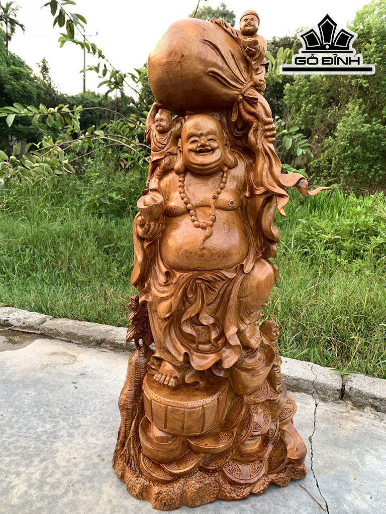 Tượng Phật Di Lặc Gỗ Hương Cao 106 Ngang 50 Sâu 30 (cm)