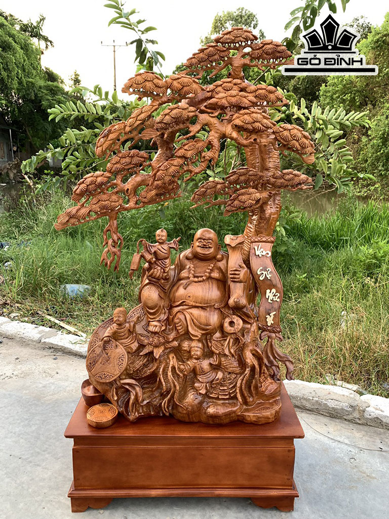 Tượng Phật Di Lặc Tam Phúc Gỗ Hương Cao 109 Ngang 72 Sâu 38 (cm)