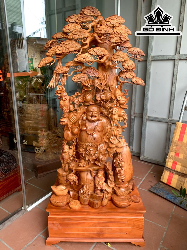 Tượng Phật Di Lặc Tam Phúc Gỗ Hương Cao 139 Ngang 78 Sâu 42 (cm)