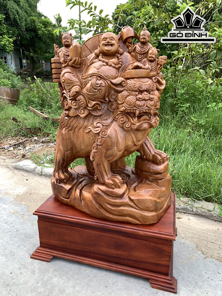 Tượng Phật Di Lặc Tam Phúc Thuần Nghê Gỗ Ngọc Am Cao 77 Ngang 58 Sâu 34 (cm)