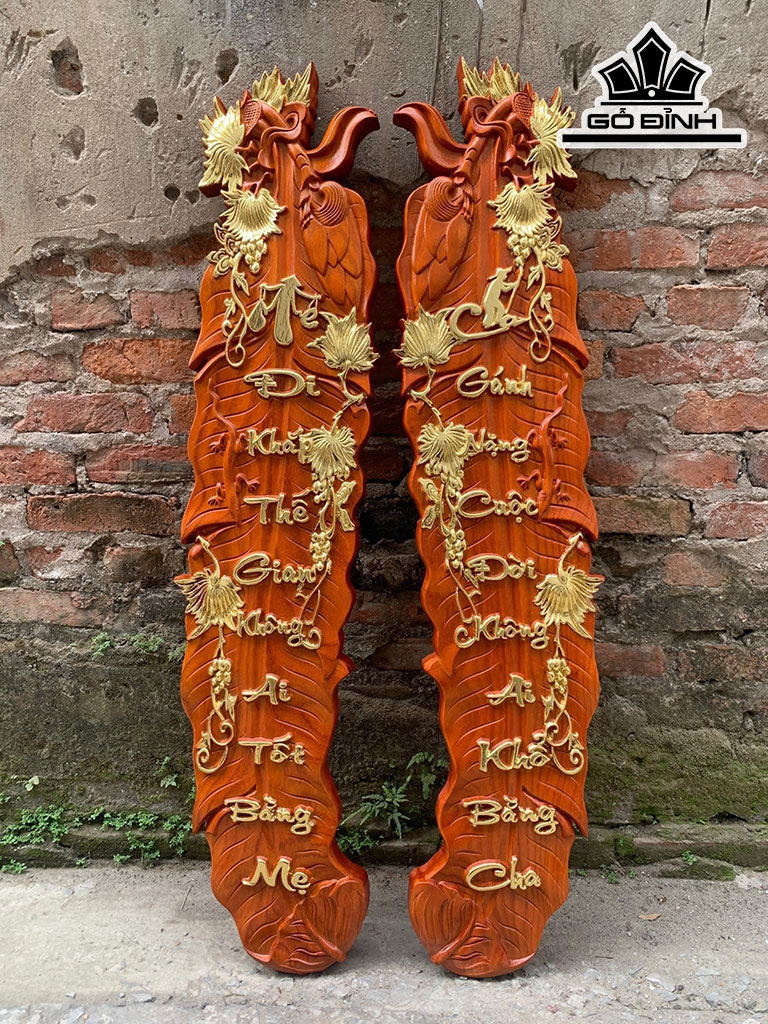 Tranh Câu Đối Lá Chuối Gỗ Hương Cao 2537 Ngang 107 Sâu 3 (cm)