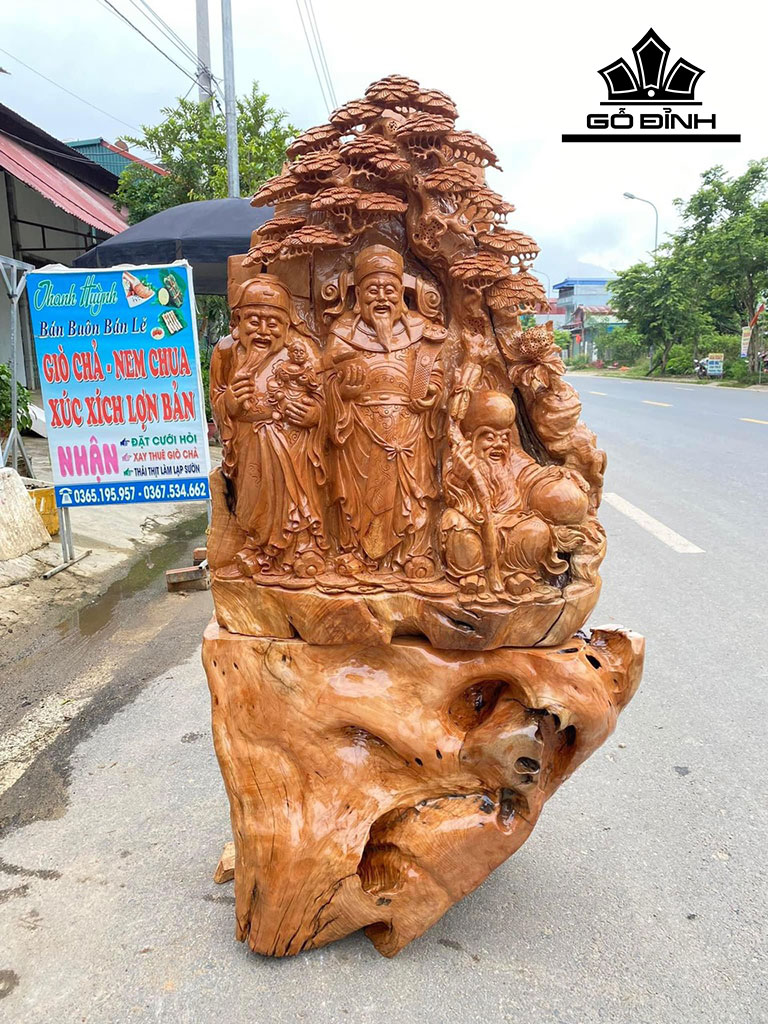 Tượng Phúc Lộc Thọ (Tam Đa) Gỗ Hương Cao 164 Ngang 83 Sâu 36 (cm)