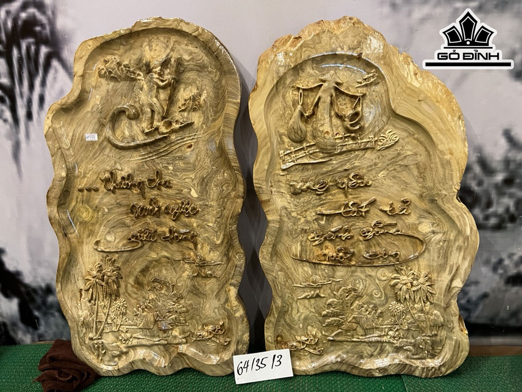 Tranh Cha Mẹ Gỗ Nu Nghiến Ngang 64 Cao 35 Sâu 3 (cm)