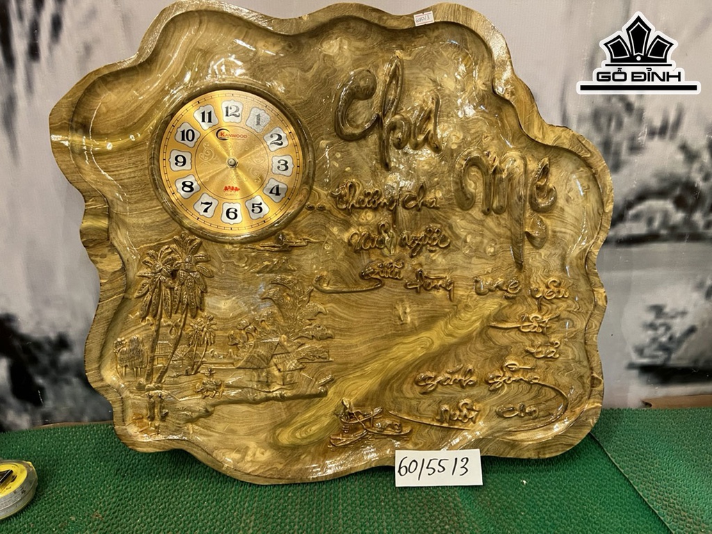 Tranh Đồng Hồ Gỗ Nu Nghiến Cao 60 Ngang 55 Sâu 3 (cm)
