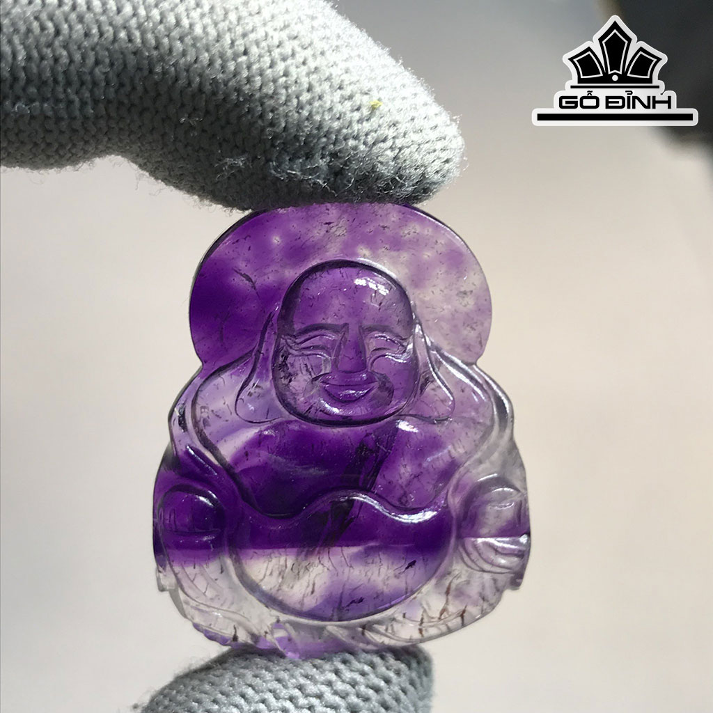 Mặt Dây Di Lặc Đá Thạch Anh Tóc Tím Cao 35 Ngang 28,6 Sâu 8,4 (mm) 11,8gr