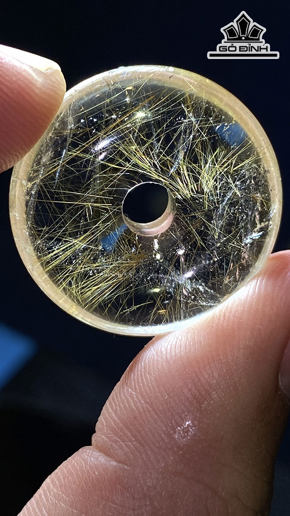 Tác Phẩm Đồng Điếu Đá Thạch Anh Tóc Vàng Cao 27 Ngang 7,9 (mm) 8,9gr