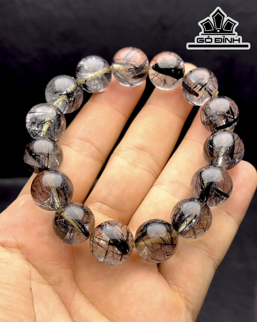 Vòng Tay Đá Thạch Anh Tóc Đen Đường Kính Hạt 15 (mm) 76gr
